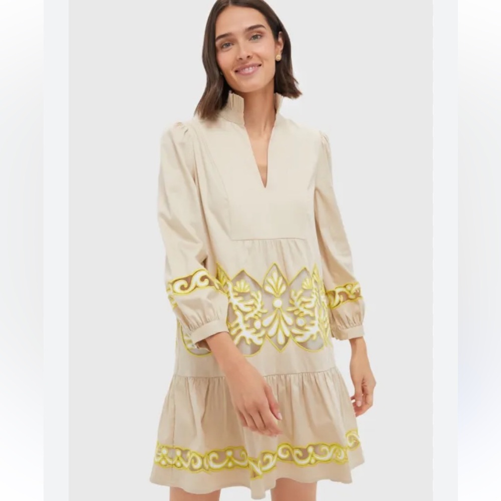 NEW Tuckernuck Embroidered Palmerston dress. Tan & Lace Citron. M. NWT